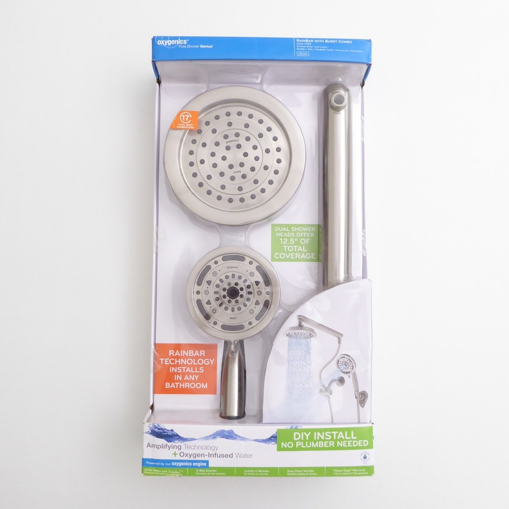 Oxygenics Unisex RainBar With Burst Combo Shower Head Brushed Nickel 91988